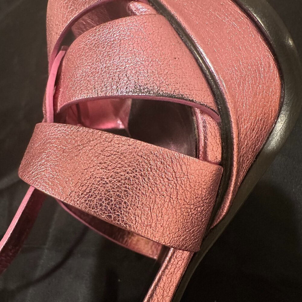SAINT LAURENT YSL Tribute 105 Calfskin Metallic Pink Sandals, 38 Y2K 80’s - Picture 5 of 9